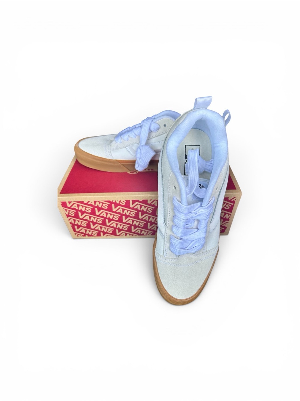 Vans Men’s New Skool White Canvas Low-Top Sneakers with Gum Sole